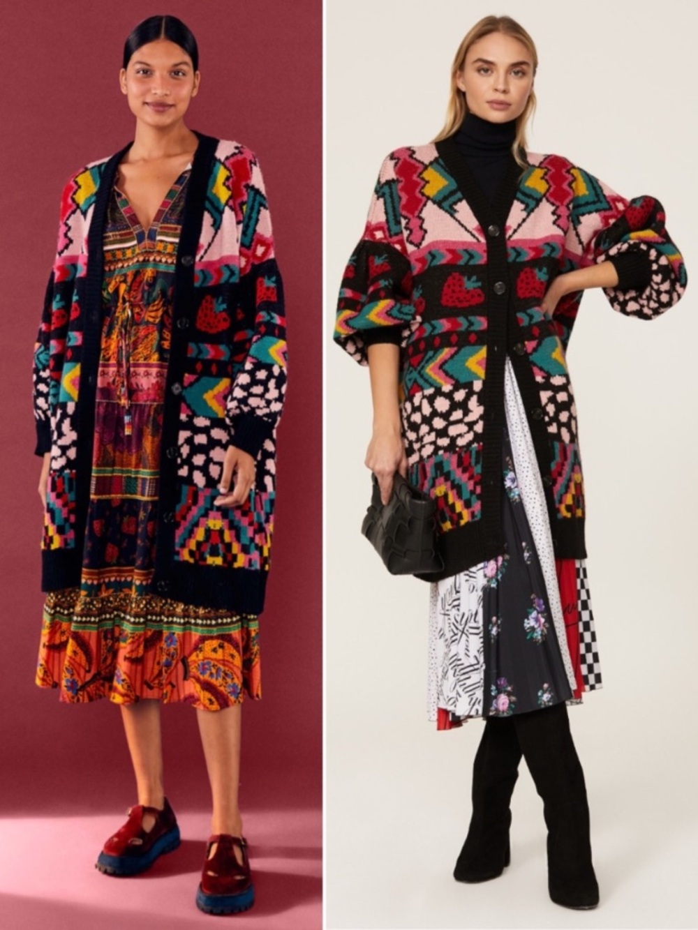 Farm Rio Crazy Mix Jacquard V Neck Cardigan